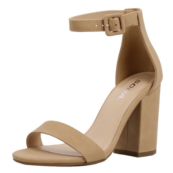Natural Open Toe Ankle Strap Block Heel Sandal - Picture 2 of 7